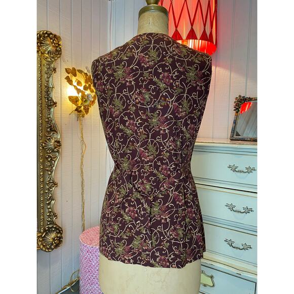 vintage 1990s burgundy vest floral scrolls s/m 90s fashion sleeveless tunic y2k - Picture 6 of 7